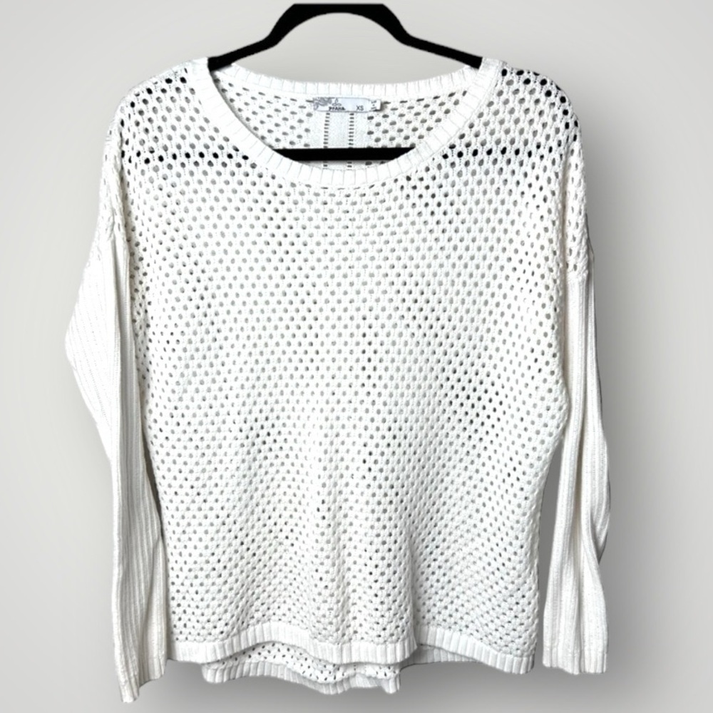 Prana Women’s Open Knit Sweater XS - M Organic Cotton White Eyelet Summer READ - Picture 2 of 7